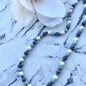 White Gray Dark and Light Blue Beaded Necklace